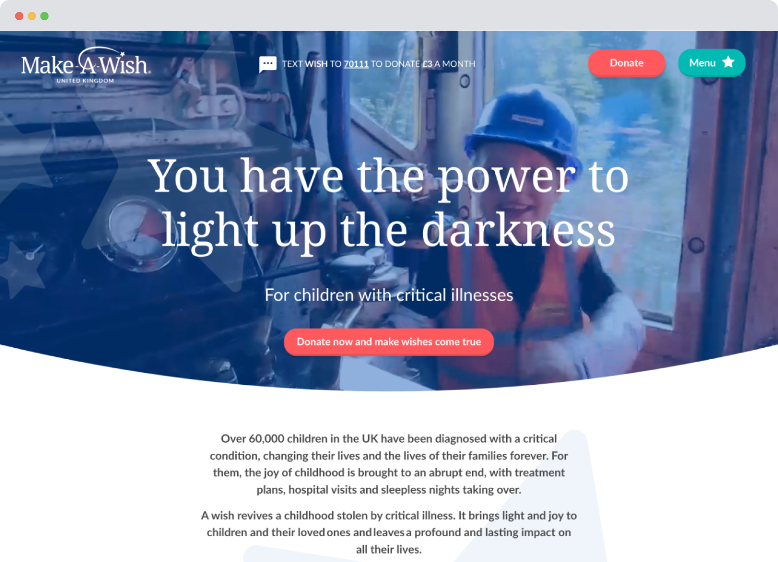 Make a Wish UK website screenshot