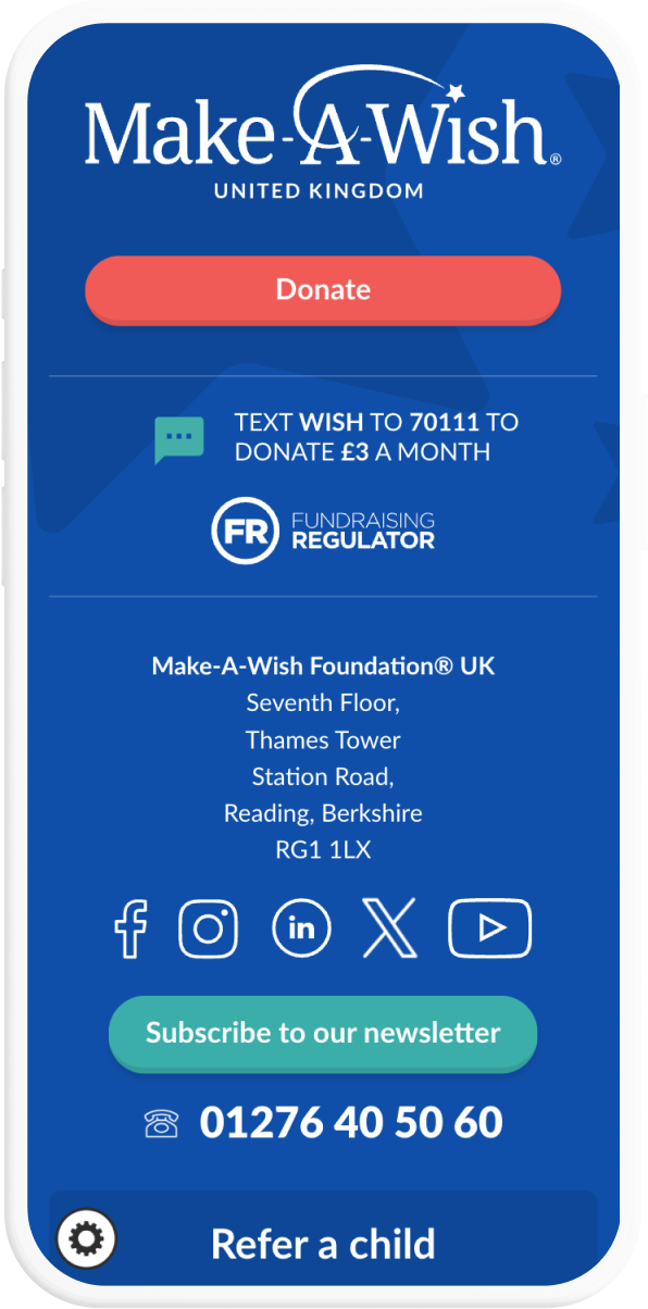 Make a Wish UK mobile version