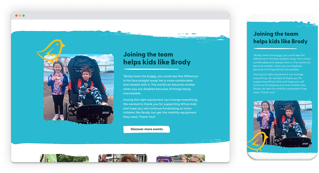 The Whizz Kidz website shown on both desktop and mobile